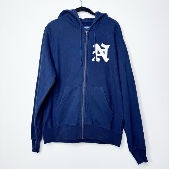 Noah NY Split Hoodie Heavyweight Navy Zip Up Felt LogoMedium